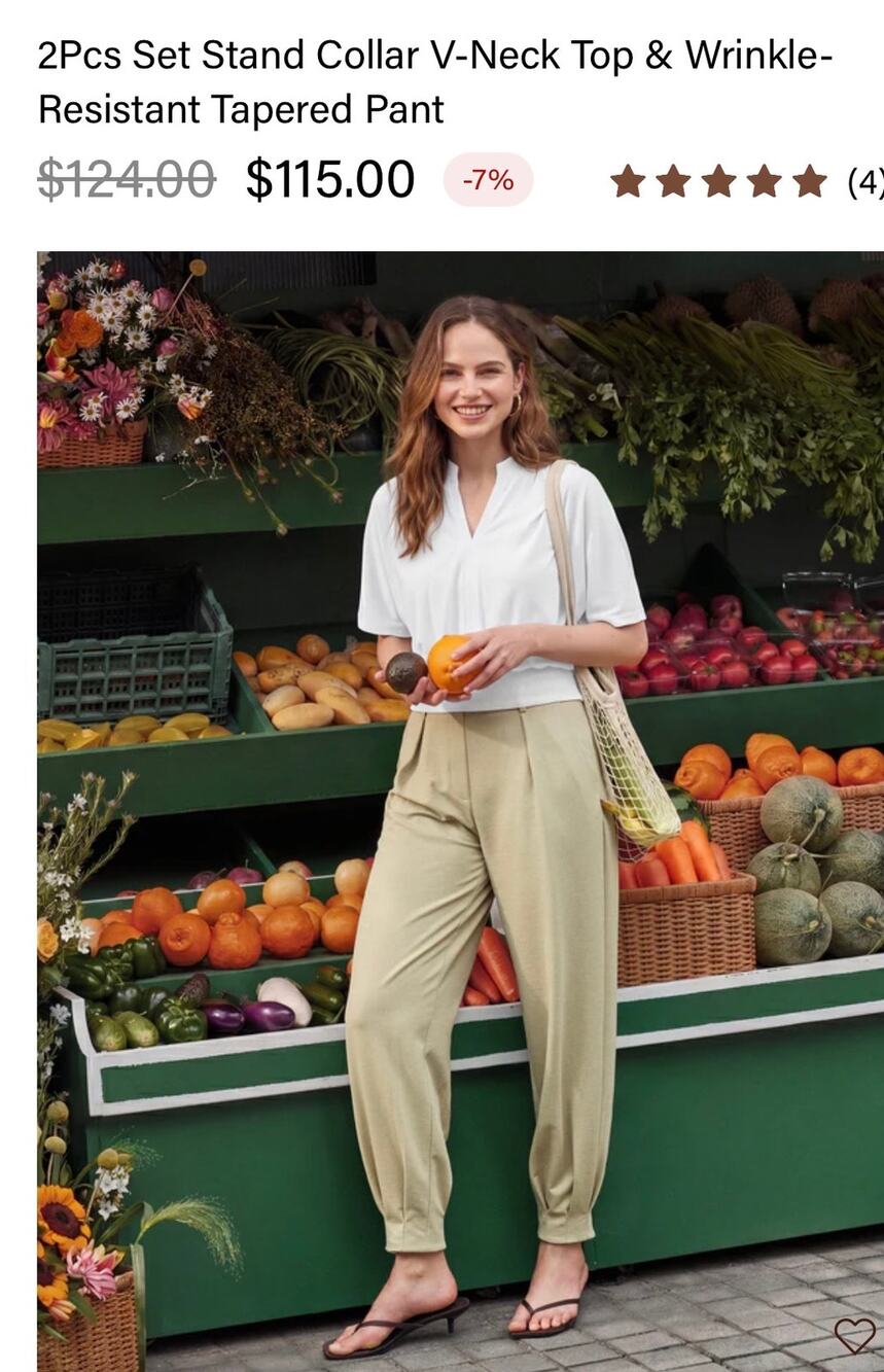 Brand New OGL Women's Large 2 Piece Set Stand Collar V Neck Top Tapered Pants